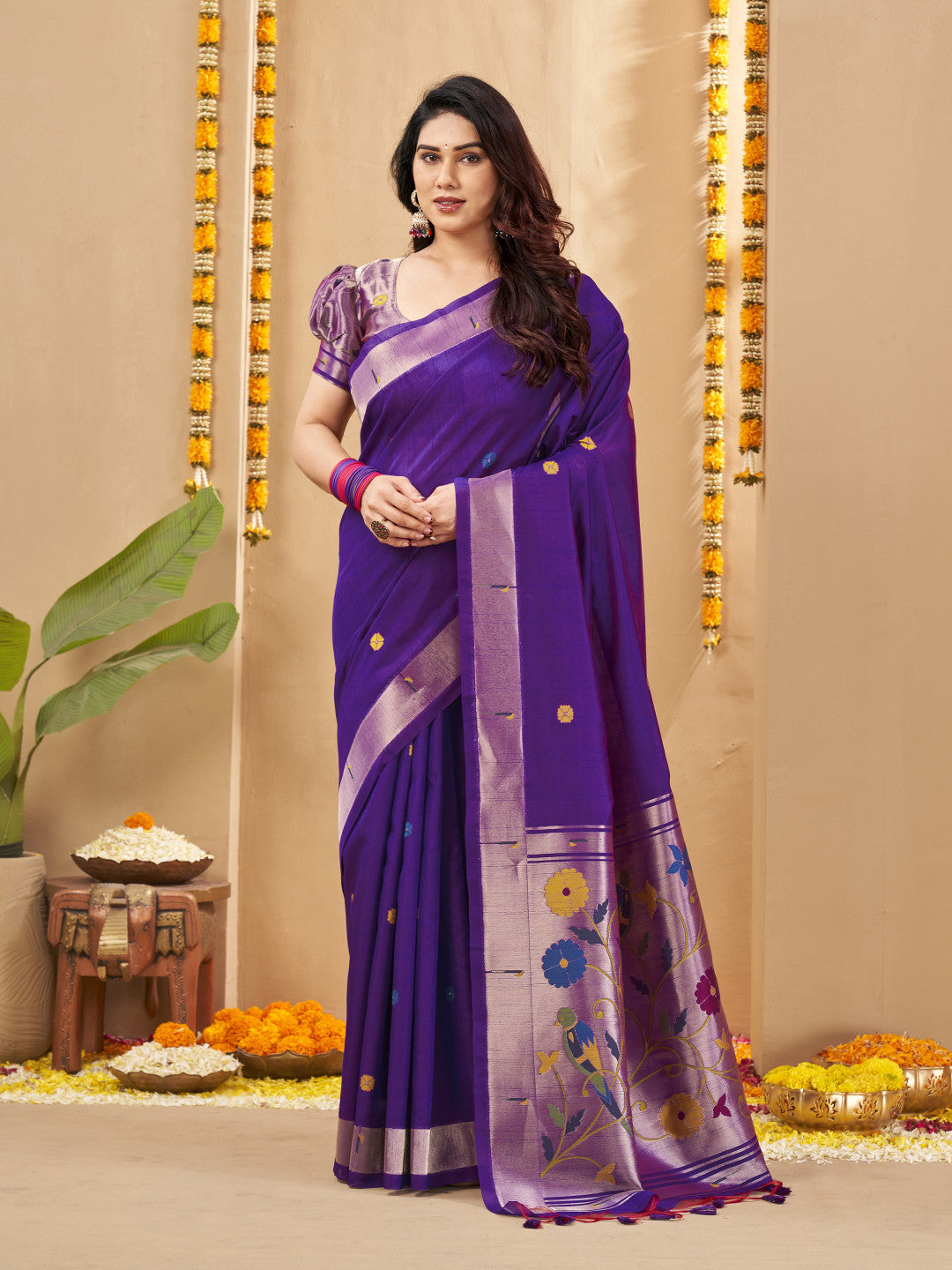Khadi Raw Silk Saree with Paithani Pallu and Zari Weaving Work
