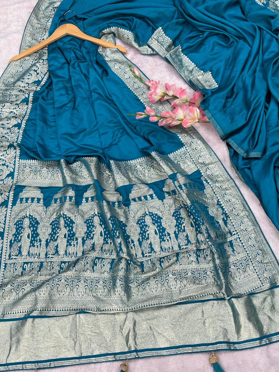 Pure Satin Gajji Silk Saree With Gala Banarasi Weaved