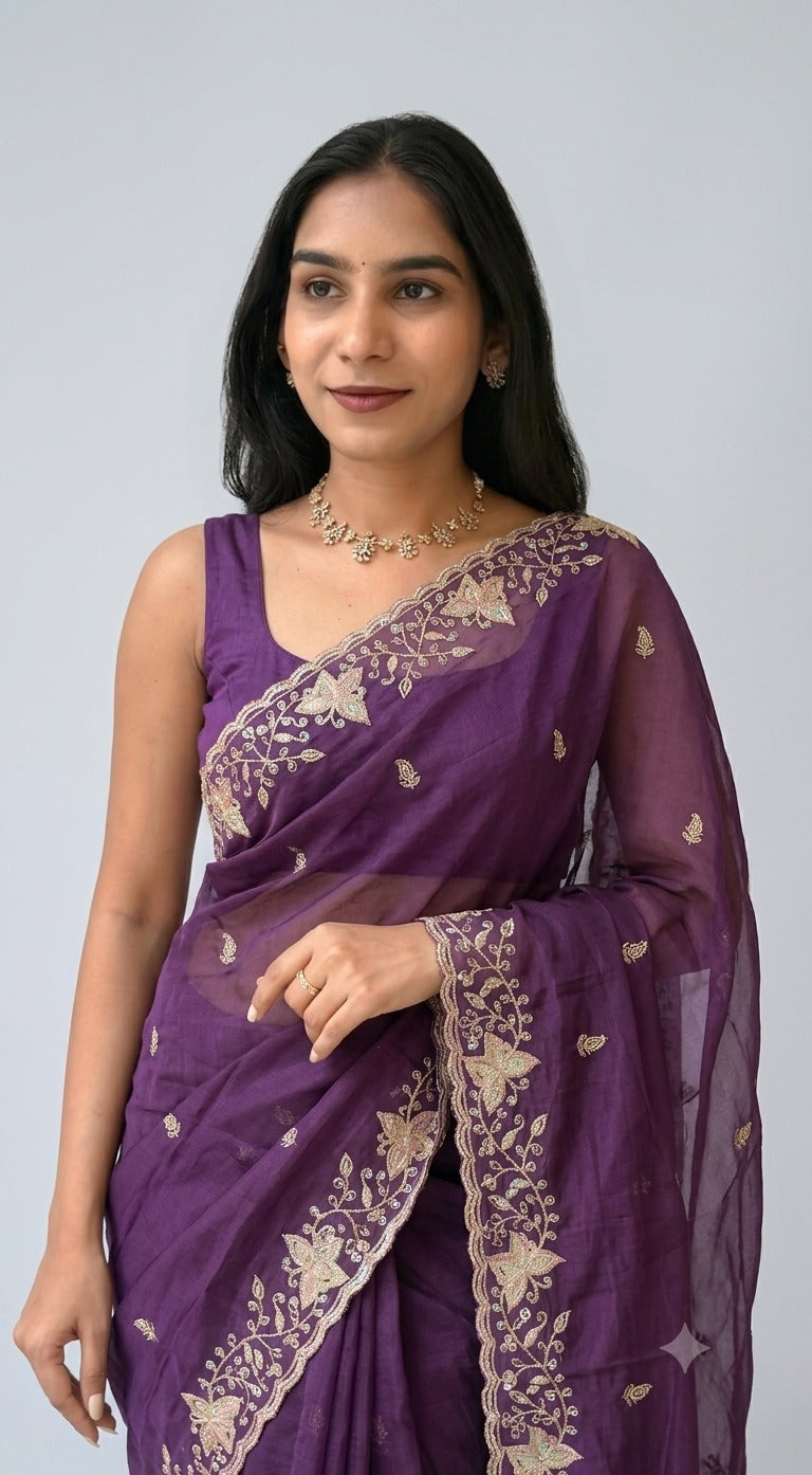 Star Georgette Silk Saree With Embroidery And Sequence Work