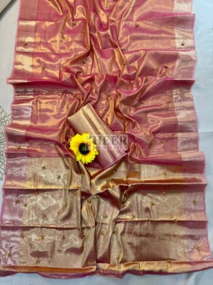 Banarasi Tissue Silk Saree with beautiful Ghunghroo and Golden zari border work