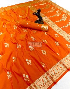 Banarasi Silk Saree with Golden Zari Weaving Work