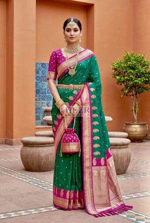Banarasi Silk Saree with Golden Zari Weaving Work