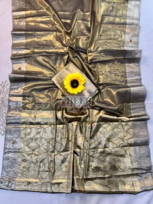 Banarasi Tissue Silk Saree with beautiful Ghunghroo and Golden zari border work