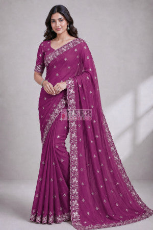Soft Fandy Silk Saree With Embroidered Work
