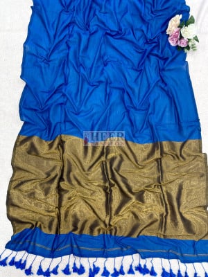 Khadi Cotton Saree with Golden Pallu Work
