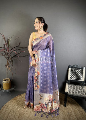 Cotton Saree with Digital Kalamkari Floral Printed Work