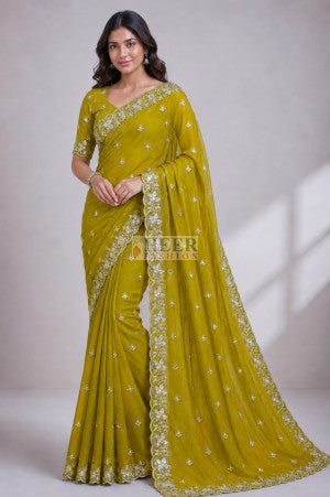 Soft Fandy Silk Saree With Embroidered Work