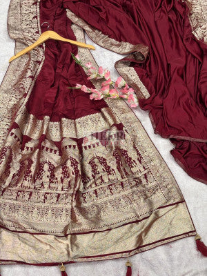Pure Satin Gajji Silk Saree With Gala Banarasi Weaved