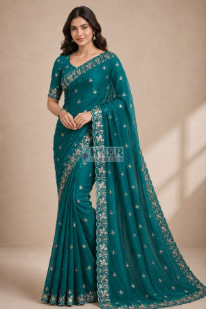 Soft Fandy Silk Saree With Embroidered Work