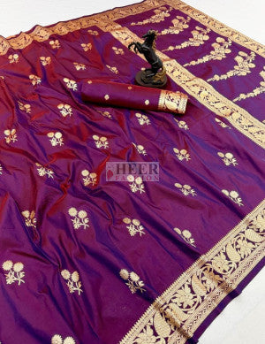 Banarasi Silk Saree with Golden Zari Weaving Work
