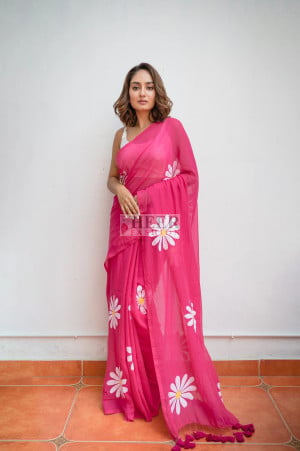 Khadi Cotton Saree with Flower Printed Work
