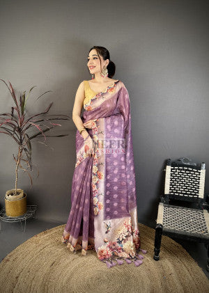 Cotton Saree with Digital Kalamkari Floral Printed Work