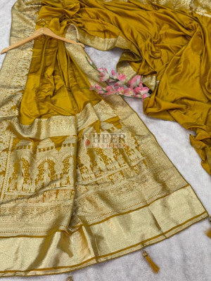Pure Satin Gajji Silk Saree With Gala Banarasi Weaved