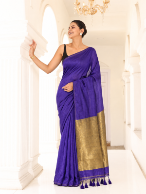 Khadi Cotton Saree with Golden Pallu Work