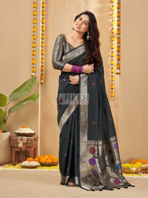 Khadi Raw Silk Saree with Paithani Pallu and Zari Weaving Work