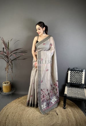 Muga Cotton Saree With Woven Motif And Rich Woven Border Weaving Pallu Work