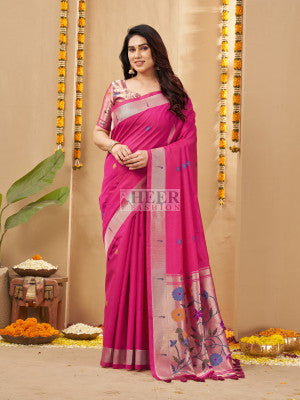 Khadi Raw Silk Saree with Paithani Pallu and Zari Weaving Work