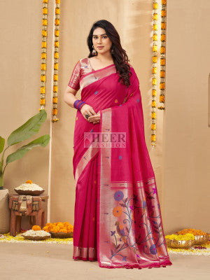 Khadi Raw Silk Saree with Paithani Pallu and Zari Weaving Work