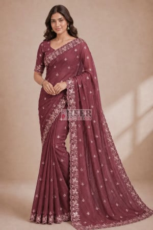 Soft Fandy Silk Saree With Embroidered Work