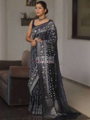 Banarasi Lichi Silk Saree with Jacquard Weaving Work