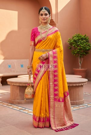 Banarasi Silk Saree with Golden Zari Weaving Work
