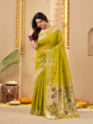 Khadi Raw Silk Saree with Paithani Pallu and Zari Weaving Work