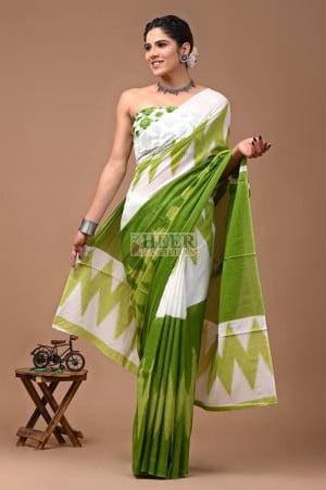 Mulmul Cotton Saree with Bagru Block Printed Work