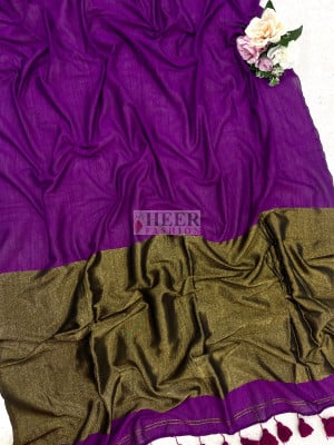 Khadi Cotton Saree with Golden Pallu Work