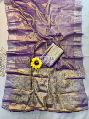 Banarasi Tissue Silk Saree with beautiful Ghunghroo and Golden zari border work