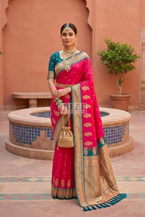 Banarasi Silk Saree with Golden Zari Weaving Work