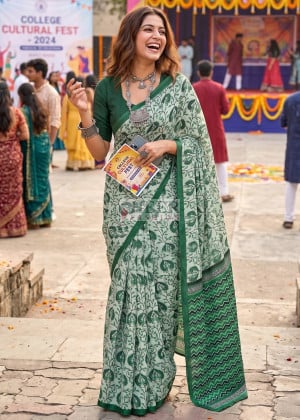 Mulmul Cotton Saree with Bagru Hand Block Printed Work