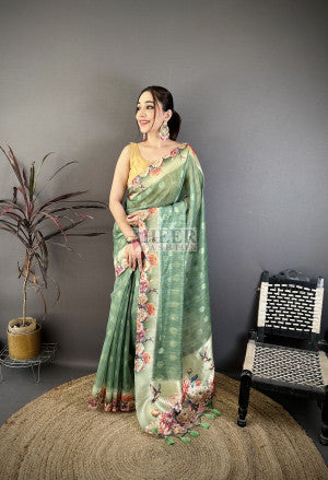 Cotton Saree with Digital Kalamkari Floral Printed Work