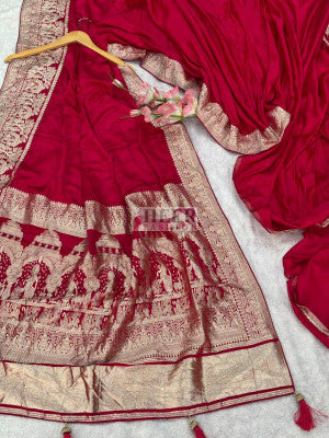 Pure Satin Gajji Silk Saree With Gala Banarasi Weaved