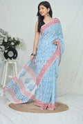 Mulmul Cotton Saree with Bagru Vegetable Dye Hand Block Printed Work
