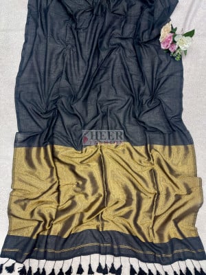 Khadi Cotton Saree with Golden Pallu Work