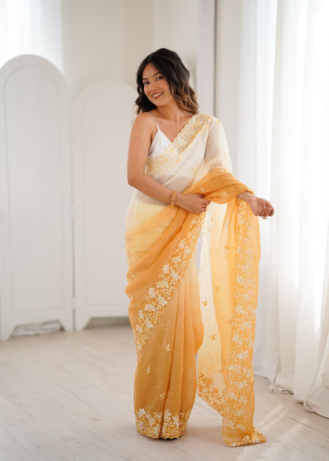 Fancy Crunchy Silk Saree With Sequence Work Arco Border