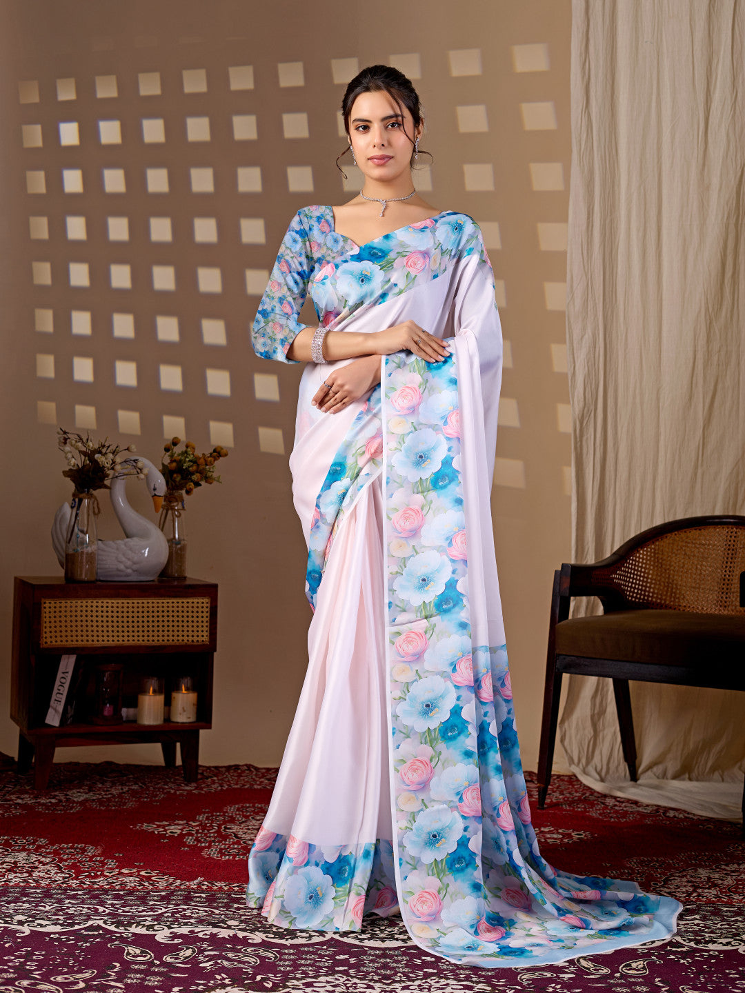 Soft Satin Georgette Saree With Digital Printed Work