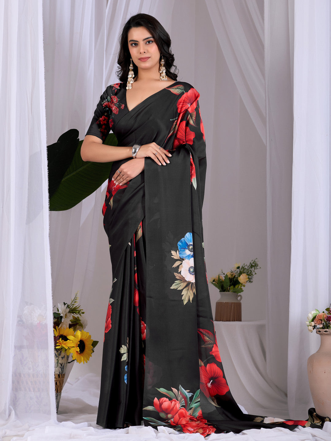 Soft Satin Georgette Saree With Digital Printed Work