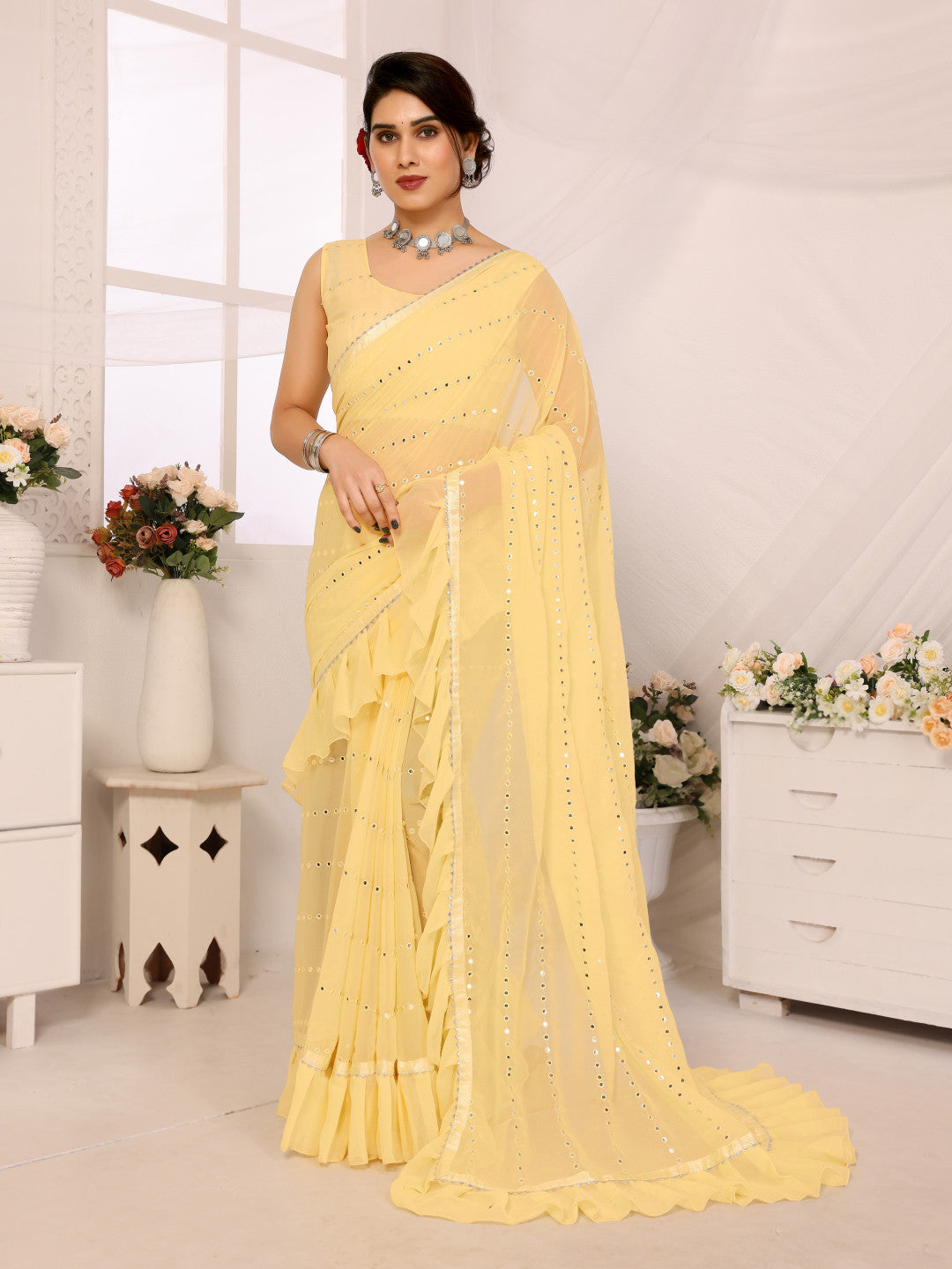 Soft Georgette Saree With Mirror Work