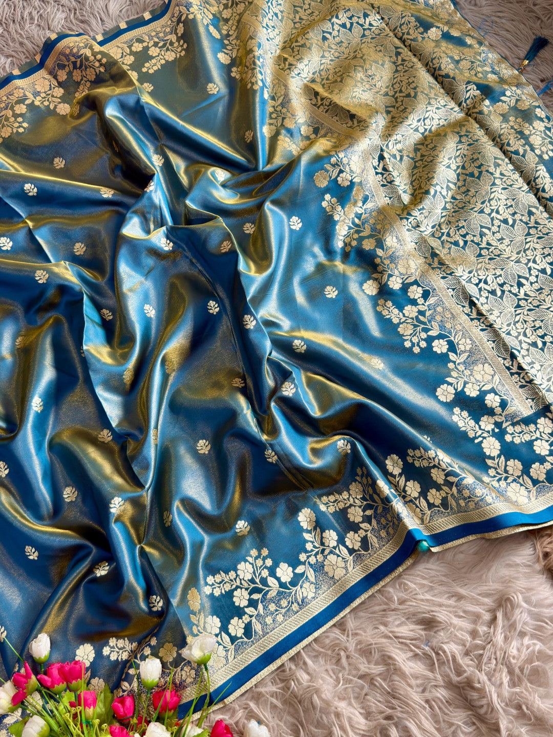 Premium Banarasi Satin Tissue Silk Saree With Zari Weaving Work