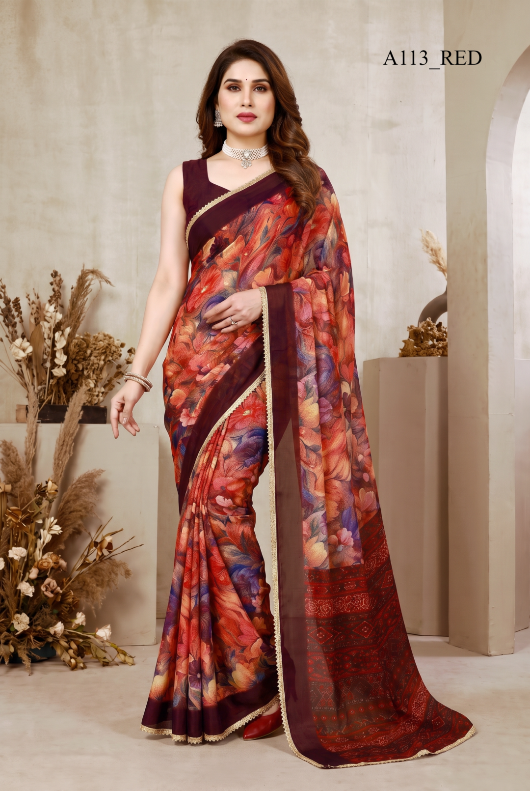 Multi Color Soft Georgette Saree With Beautiful Printed Work And Lace