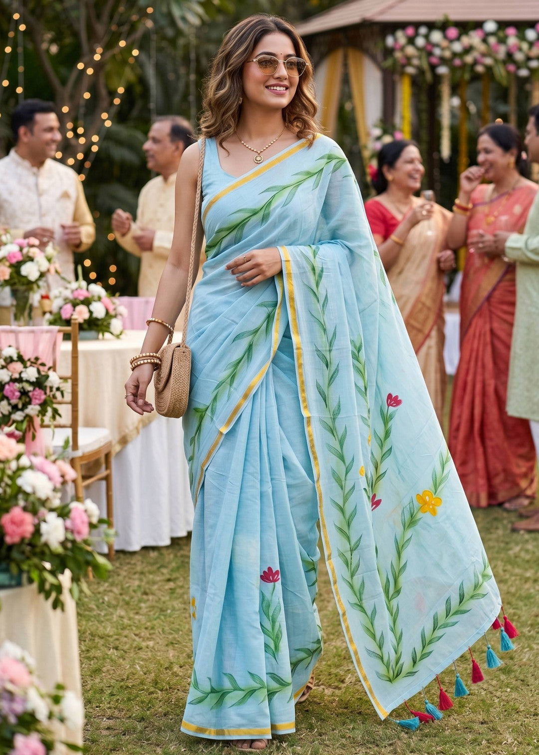 Soft Muslin Base Mul Cotton Saree With Hand Block Printed Work