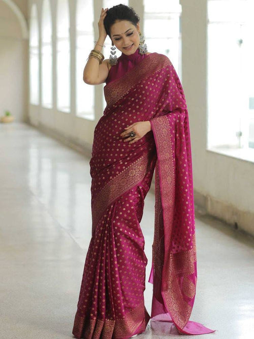 Banarasi Lichi Silk Saree With Jacquard Weaving Work