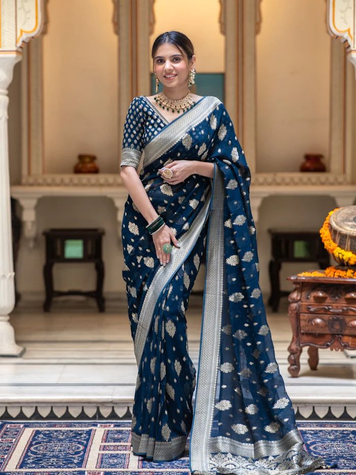 Soft Khaddi Georgette Saree With Jacquard Weaving Work