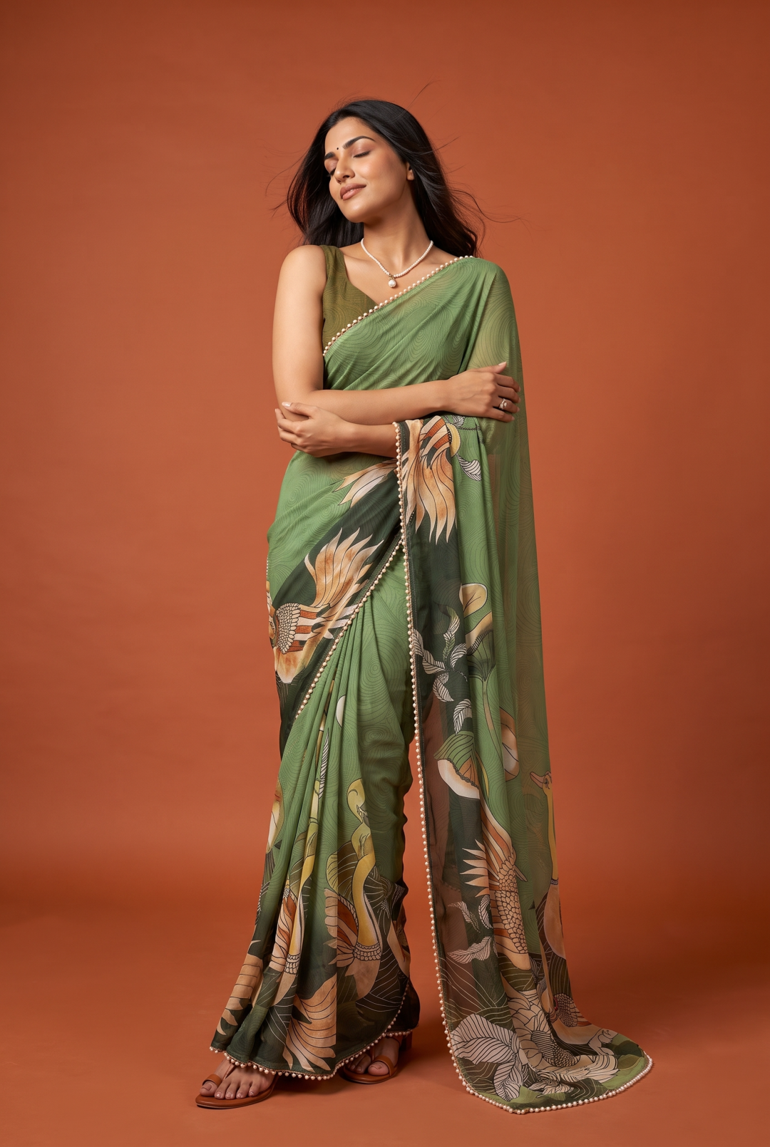 Soft Georgette Saree With Beautiful Digital Printed Work With Lace Moti Border