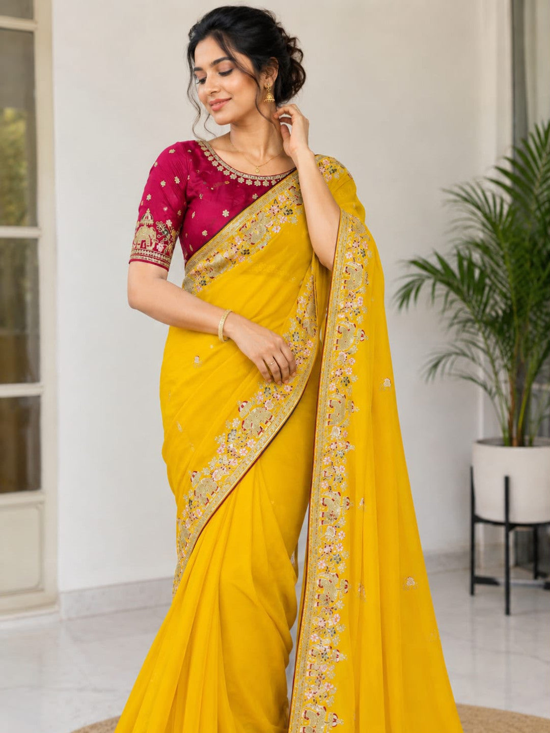 Star Georgette Saree With Sequence And Embroidery Work