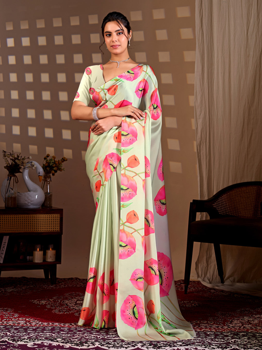 Soft Satin Georgette Saree With Digital Printed Work