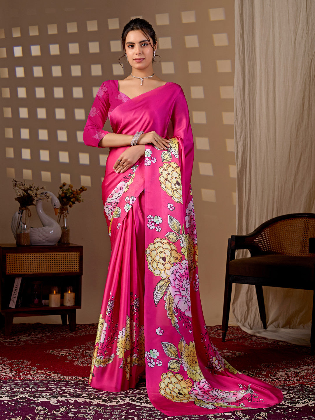 Soft Satin Georgette Saree With Digital Printed Work