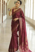 Banarasi Lichi Silk Saree With Jacquard Weaving Work