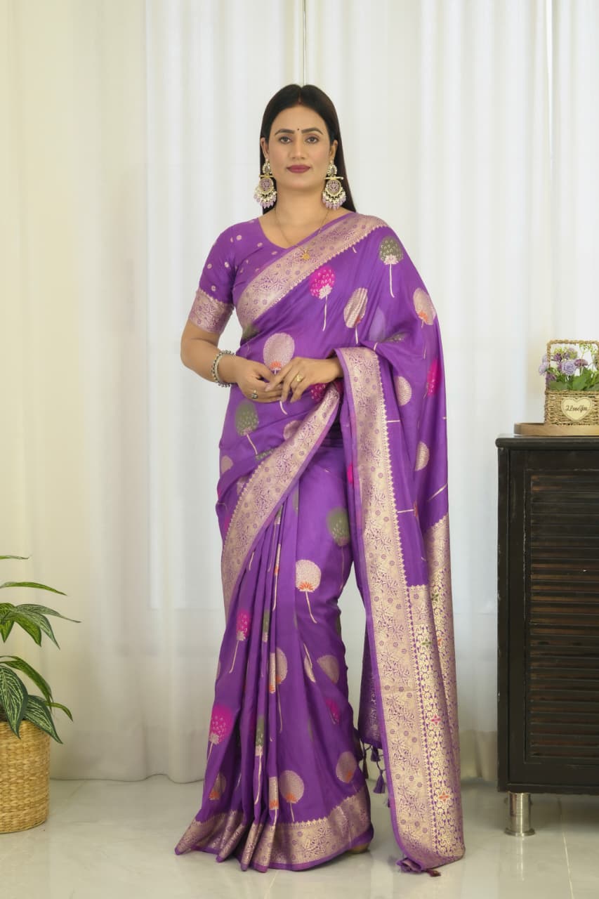 Khaddi Georgette Banarasi Saree With Meenakari Weaving Work